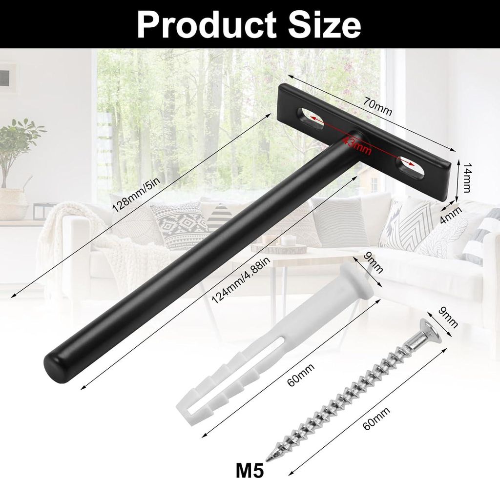 Unsichtbare Regalträger 128 mm aus Metall - Schwebende Regalträger - Set von 6 - Inklusive Schrauben und Dübel