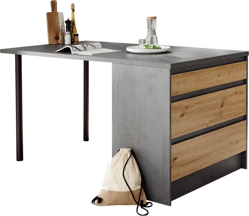 Kochinsel >Troja < in Chromix Anthrazit / Artisan Eiche - 180x90x90cm (BxHxT)