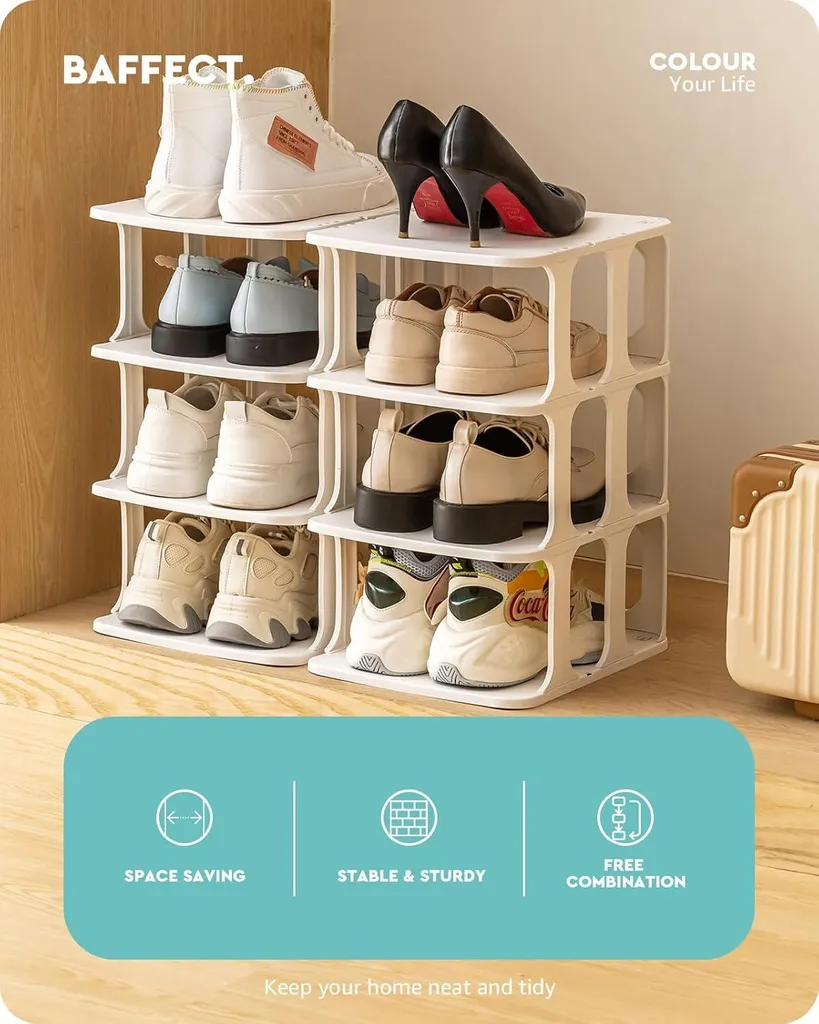 Rangement chaussures empilable blanc en plastique pour 8 paires de ville