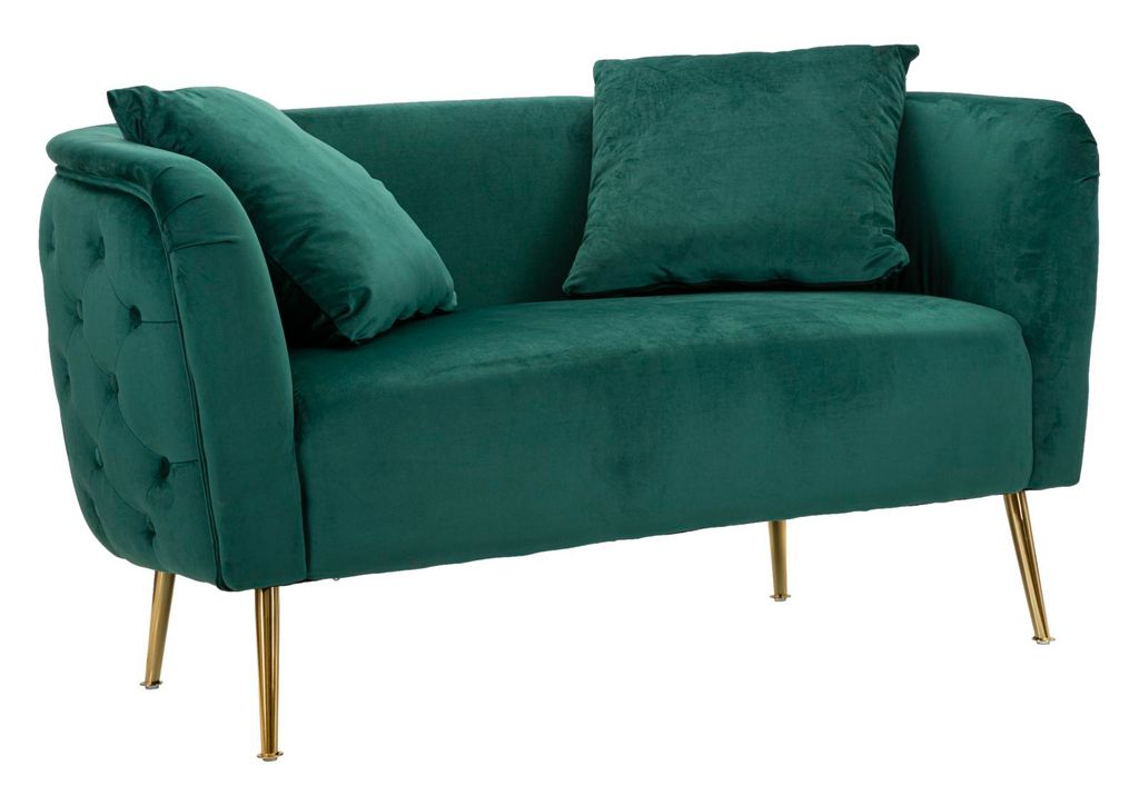 2-Sitzer-Sofa aus Metall und gold-grünem Stoff, 127 x 74 x 73 cm