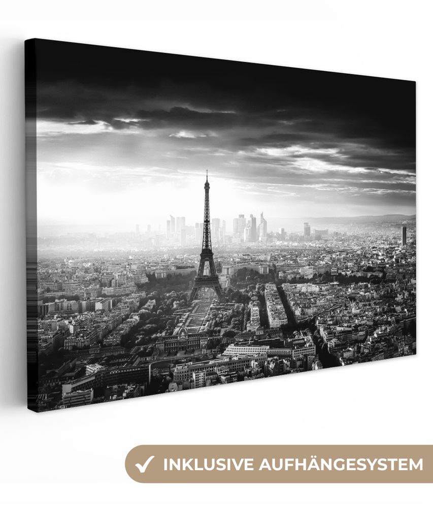 MuchoWow - Leinwandbilder - Paris - Skyline - Eiffelturm - Stadt - Wolken, Wandbild, Wanddeko Bilder Wohnzimmer, 90x60 cm