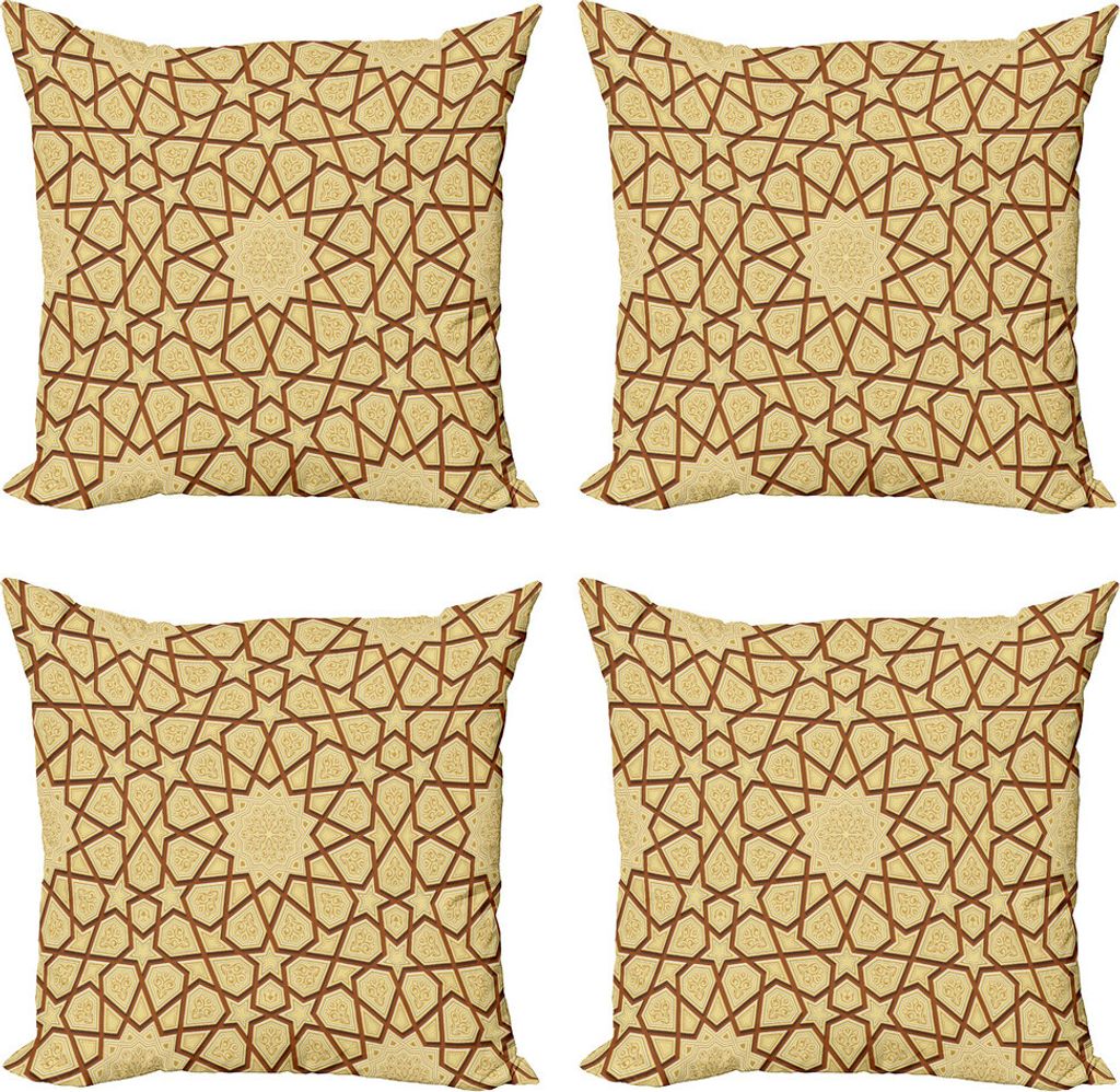 ABAKUHAUS Antiquität Kissenbezug Set (4 Stück), Sternformen, Moderner Doppelseitiger Digitaldruck, 60 cm x 60 cm, Creme Brown