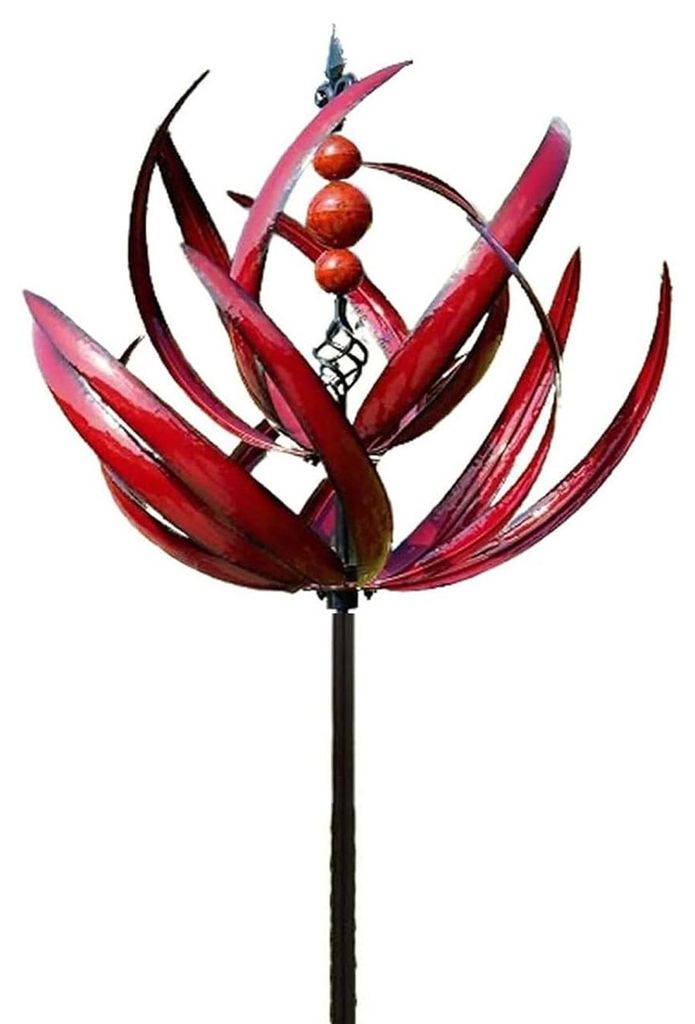 Blumen-Windspiel-Erdspieß, wetterfest, für Garten, Terrasse, Veranda, Rasen, drehbar, aus Metall, mit Erdspieß, Weihnachtsgeschenk