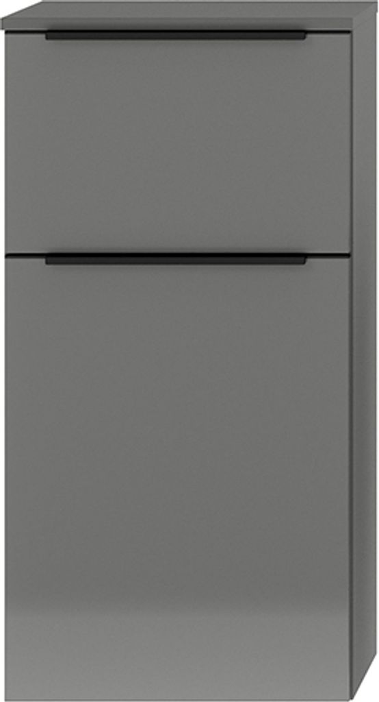 Bad Unterschrank mit Türanschlag rechts in Hochglanz grau mit schwarzer Griffleiste PALERMO-136-GREY, B/H/T ca. 45,3/88/37,4 cm