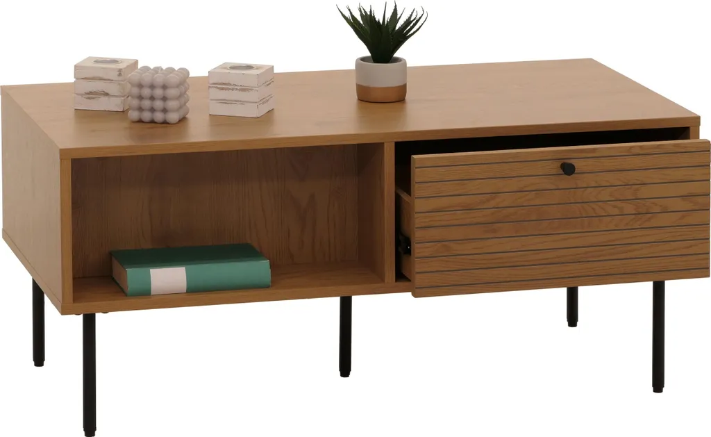 Table basse résistante bois et métal HWC-N78 pour salon familial
