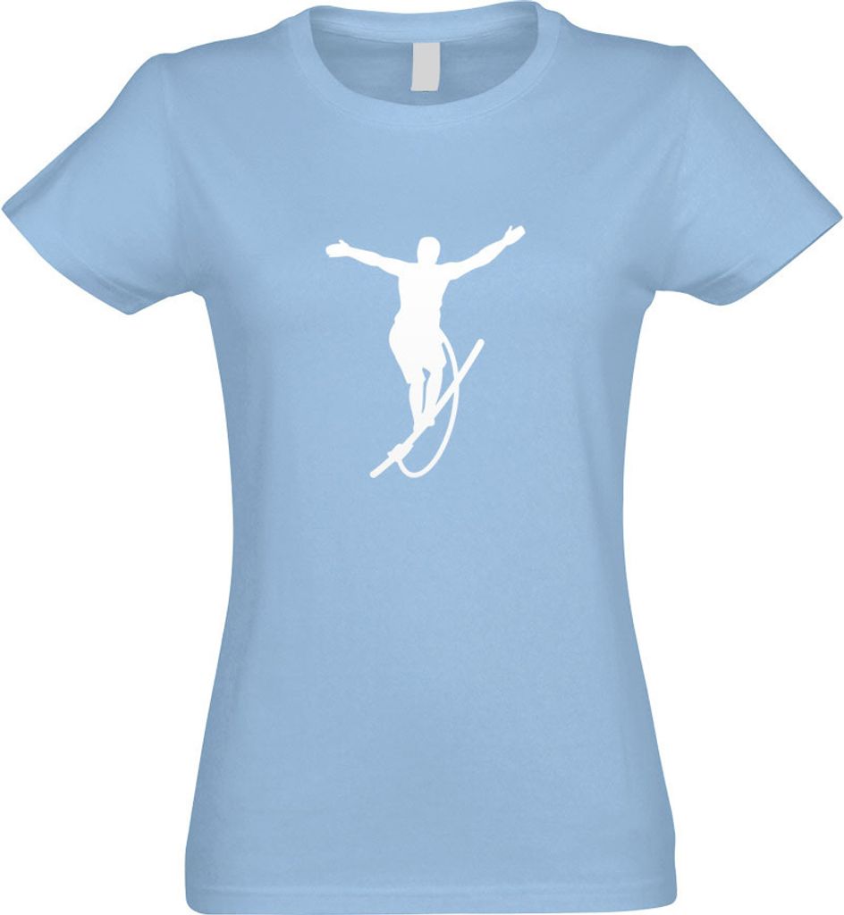Kiwistar - T-Shirt tailliert - Damen - himmelblau - Seiltanz Laufen Sport Figur - mit Motiv Bedruckt - Funshirt Design - Sport - Freizeit - Damen - XL