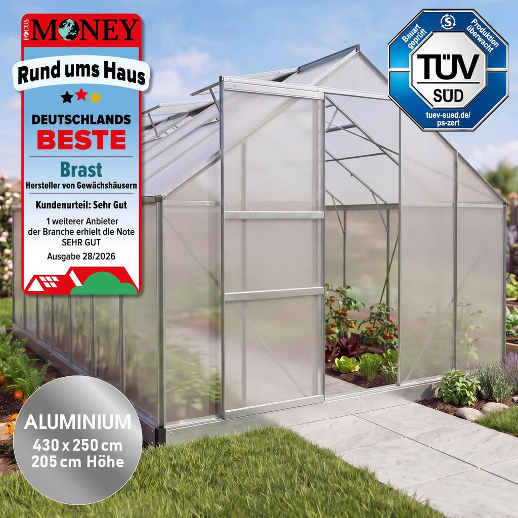 BRAST Gewächshaus Aluminium mit Fundament | 430x250x205cm | Produktbild 