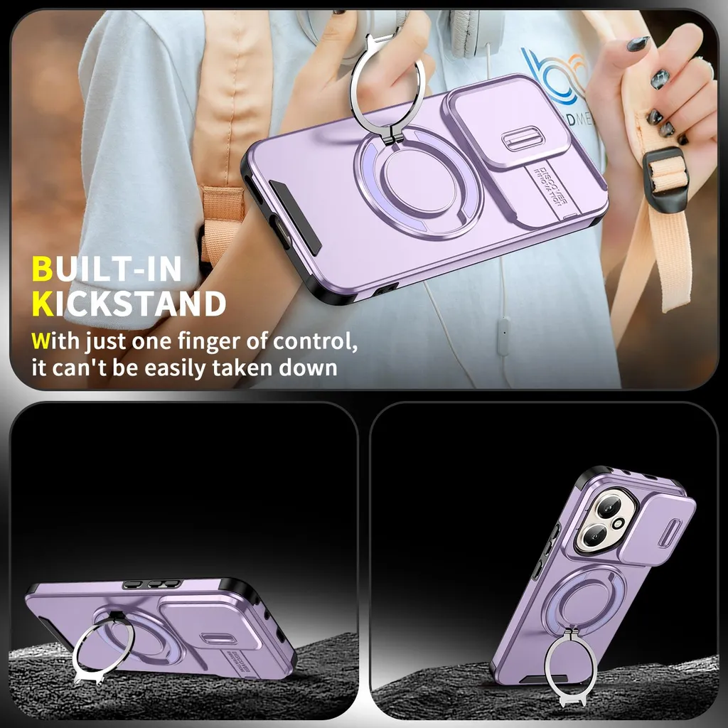Cover Professionale Honor 400 Viola: Privacy Camera e Supporto Magnetico - 4