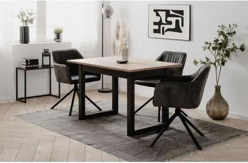 Esstisch, Ausziehbar, 80B, 120-160 x 75 x 80 cm, Eiche Artisan Nachbildung, Anthrazit, 1 Erweiterung 40 cm, 8 Personen