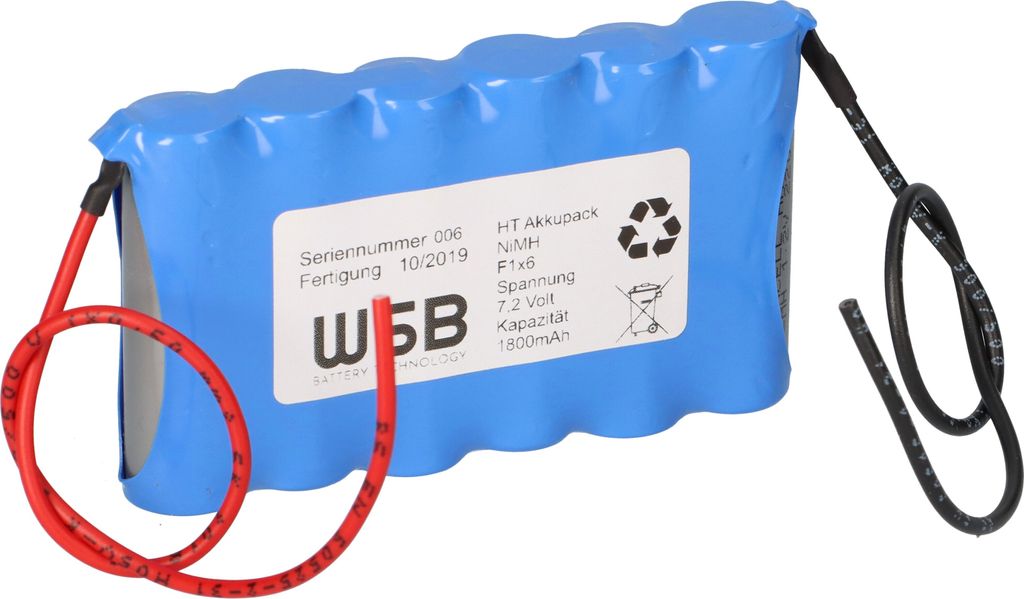 Akku für Notleuchten 7,2V 2100mAh NiMH 4/5 A F1x6 20cm Kabel