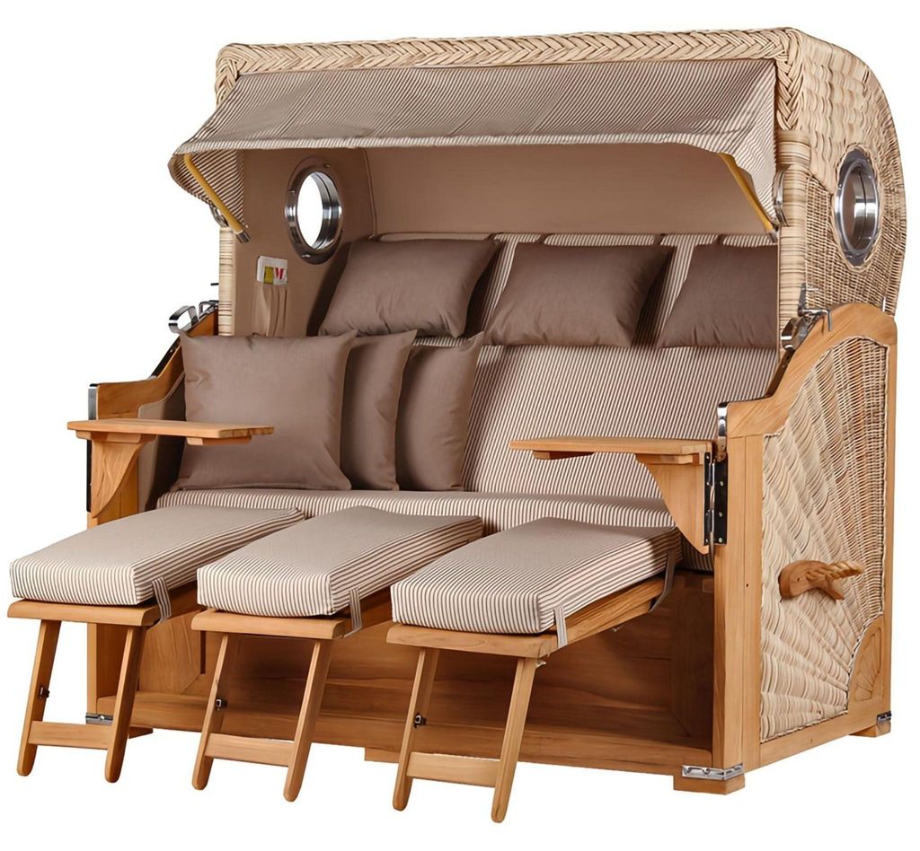 Strandkorb-Set - bene living - Königssee 3-Sitzer Teak - PE shell - Modell 510 - inkl. Liftersystem