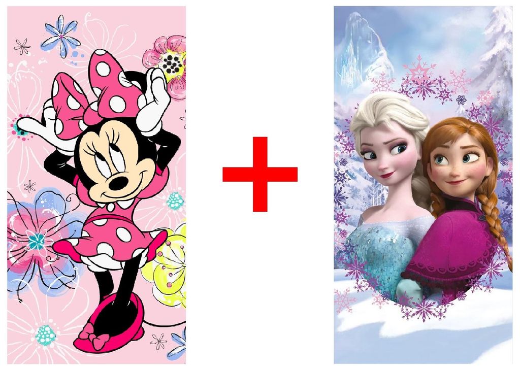 Disney Minnie Maus und Frozen, Anna und Elsa Handtuch Strandtuch 70x140 cm, 2er-Set