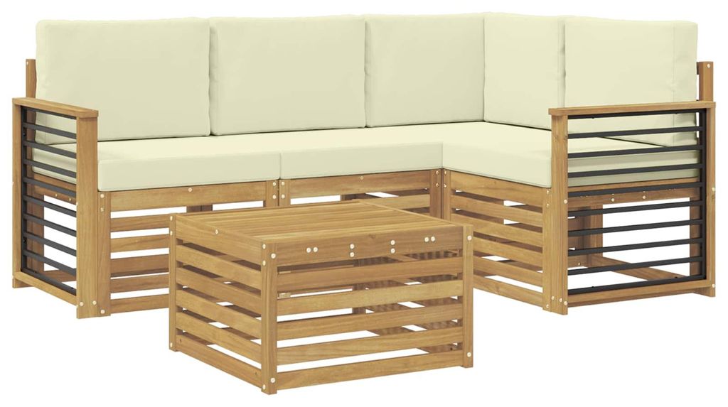 vidaXL Outdoor-Sofagarnitur mit Kissen 5 pcs Weiß und Creme Polyester
