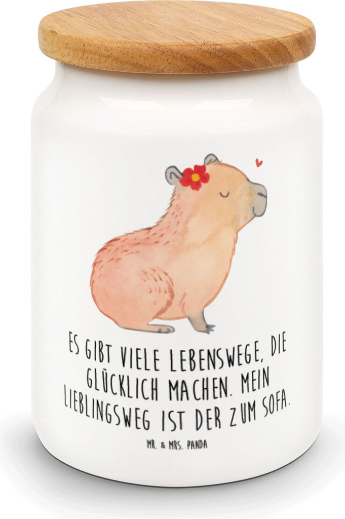 Mr. & Mrs. Panda zuckerdose Capybara Blume - Weiß - Geschenk, Dose, gebäckdose, salzdose, Vorratsbehälter, behälter, Keksdose, Lustige Sprüche