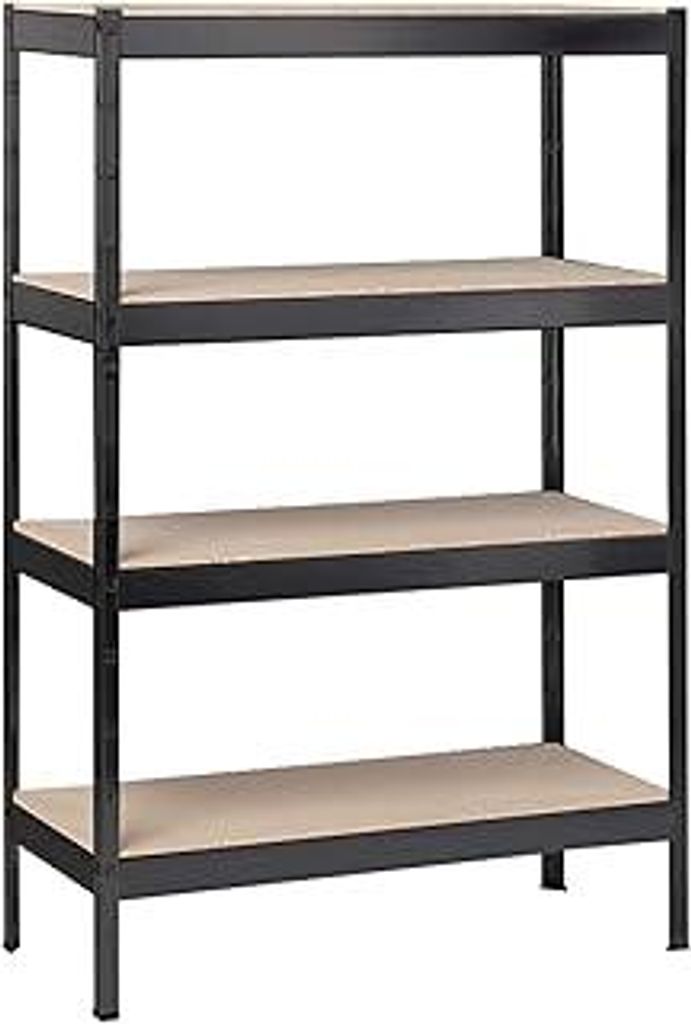 SCHULTE Regalwelt Schwerlastregal mit 4 Holzböden, 180x100x35 cm (HxBxT), Traglast pro Ebene ca. 90 Kg, schwarz-Struktur, Lagerregal, Kellerregal,...