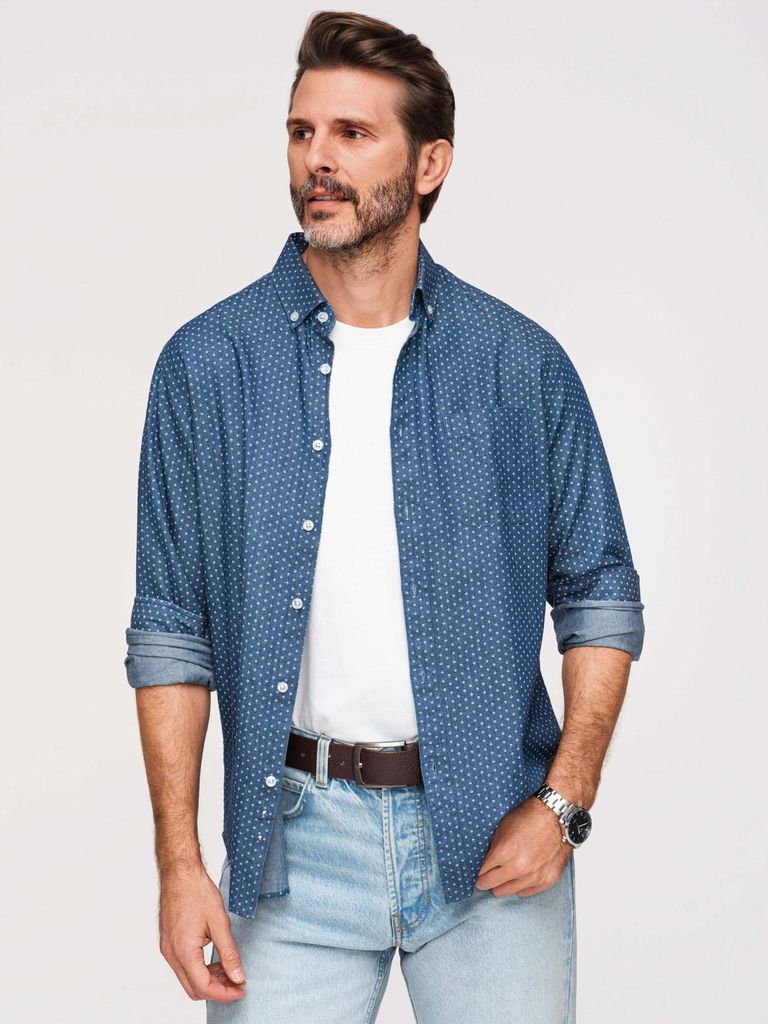 OMBRE Hemd Button Down Print Smart Casual K702 jeans L