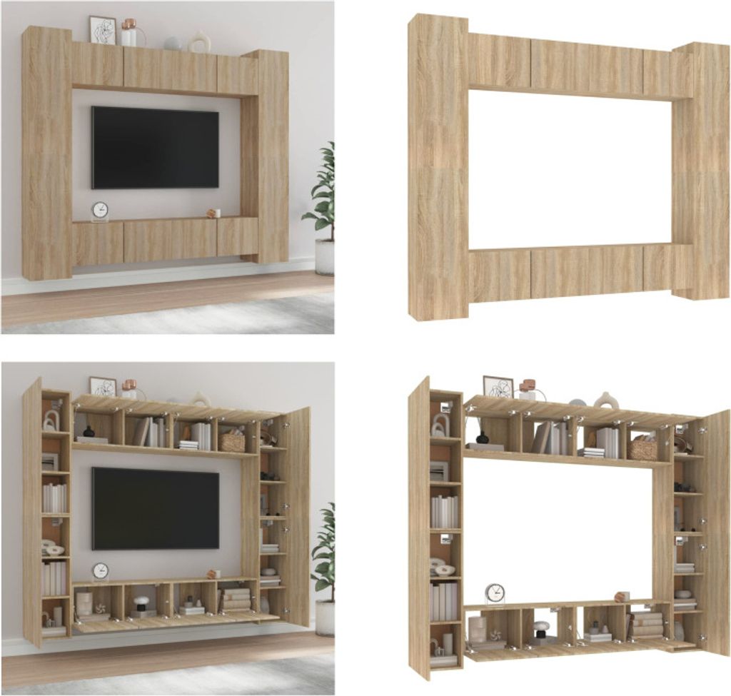 vidaXL 8 tlg. TV Schrank Set Sonoma Eiche Holzwerkstoff - TV-Schrank-Set - TV-Schrank-Sets - Wohnwand - Schrankwand