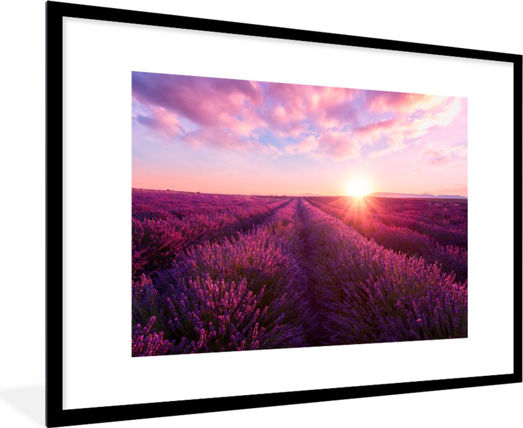 MuchoWow MuchoWow Gerahmtes Poster Lavendel - Blumen - Frankreich 90x60 cm - Poster mit zchwarzem Bilderrahmen - Wanddekoration - Fotos