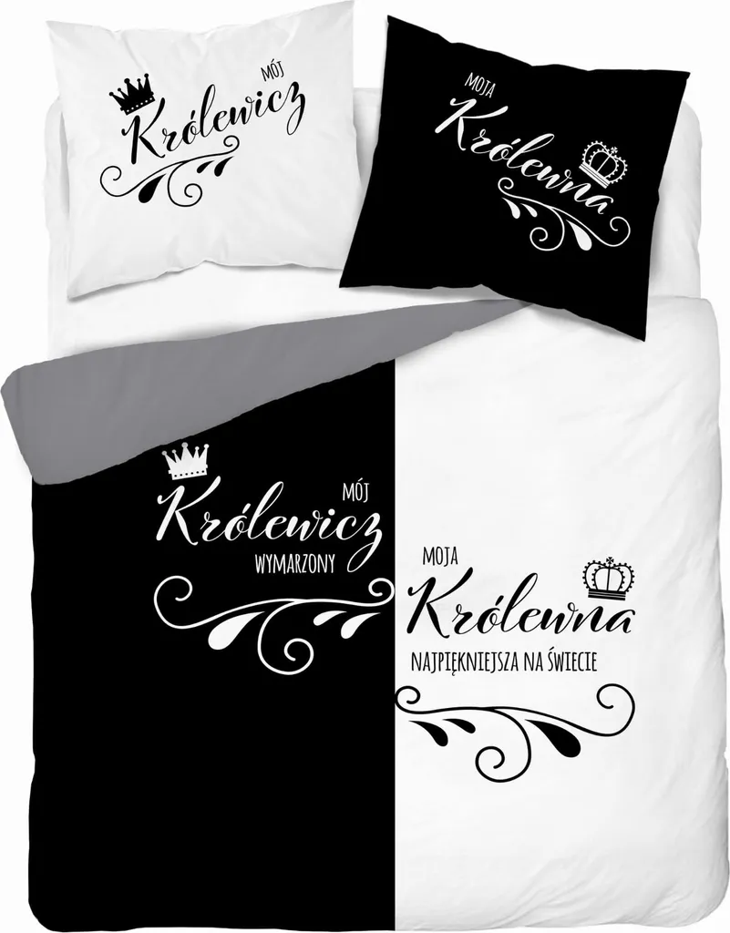 Parure de lit pour couple 160x200 coton My Prince My Princess noir