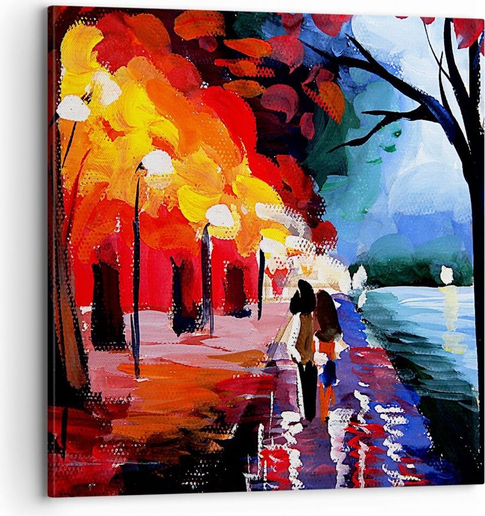 Bild auf Leinwand - Leinwandbild - Grafik Abbildung See Abend - 70x70cm - Wand Bild - Wanddeko - Leinwanddruck - Bilder - Kunstdruck - Wanddekorati...