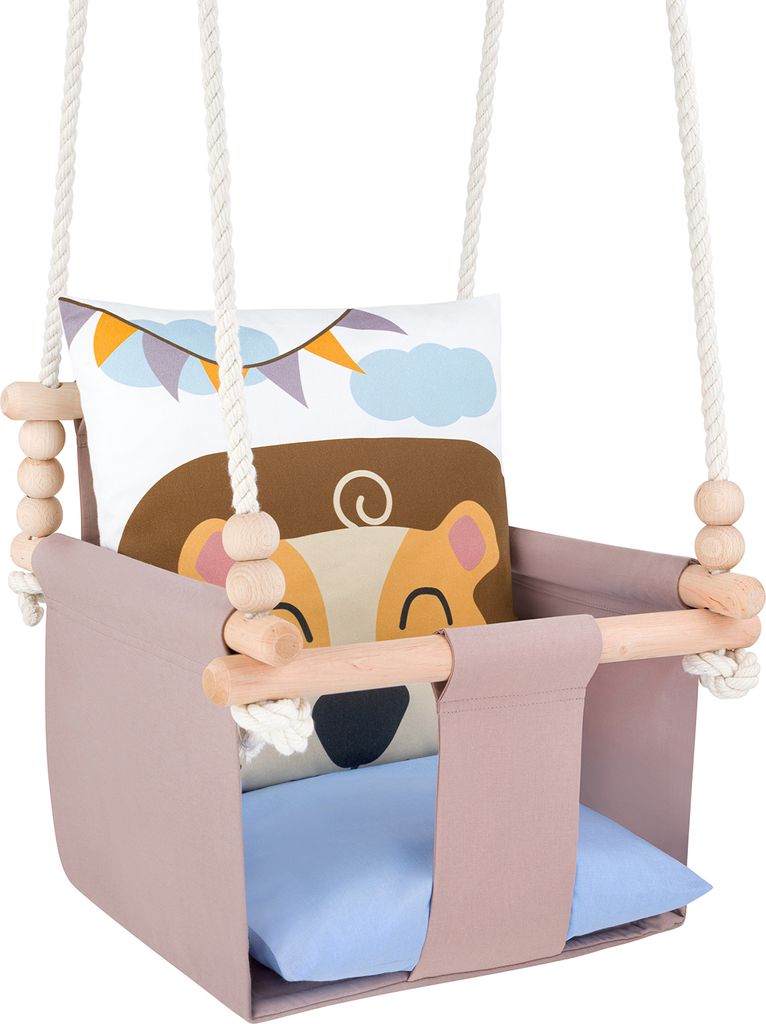GUGUPLANET Babyschaukel, LÖWE-Design, aus robustem, hochwertigem Baumwollstoff, mit Kissen, Safari-Kollektion, sicher, komfortabel, EU-Handarbeit