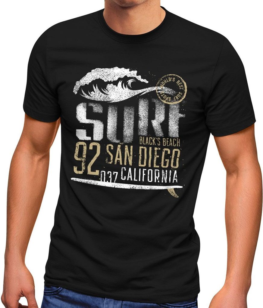 Herren T-Shirt Surf California Aufdruck San Diego Welle Fashion Streetstyle Neverless schwarz S