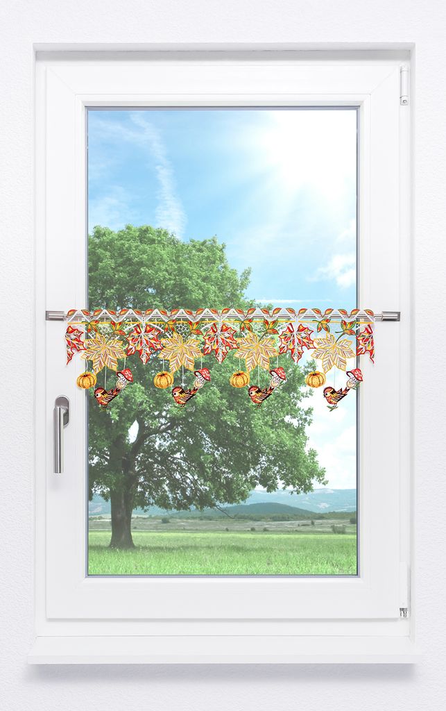 Scheibengardine Plauener Spitze - Herbstliebe (Bx H) 48cm * 21cm rot/Multicolor