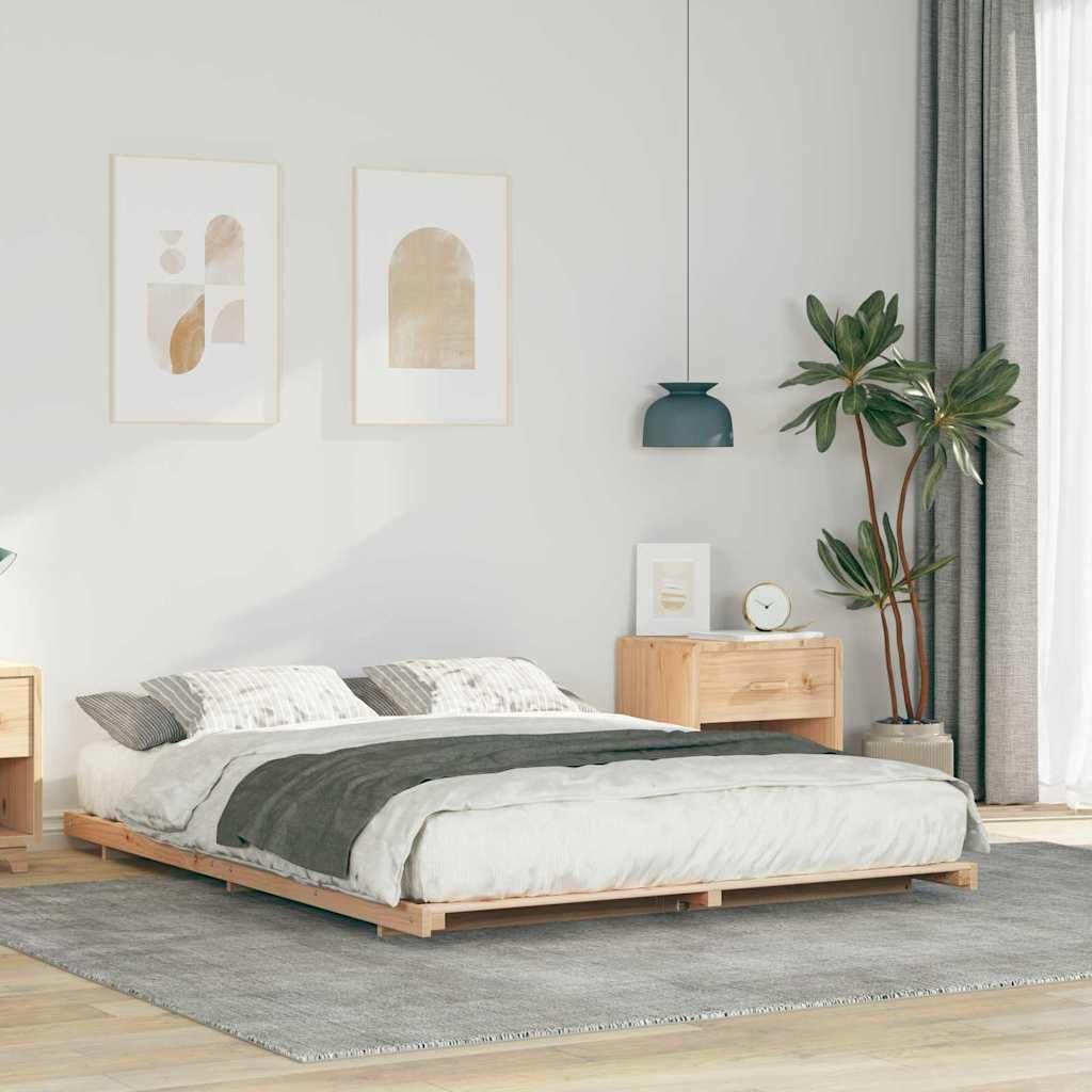 Möbel Bodenbettgestell Braun 140 x 220 cm Massivholz Kiefer - Klassische Betten 873130