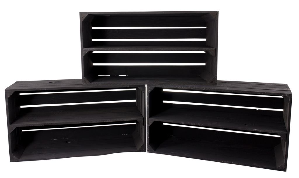 12er Set große neue schwarze Obstkiste/Weinkiste mit 2 Fächern 75cm x 40cm x 31cm Schuhregal Holzregal Bank Garderobe Kiste Box Holzkisten Regals...