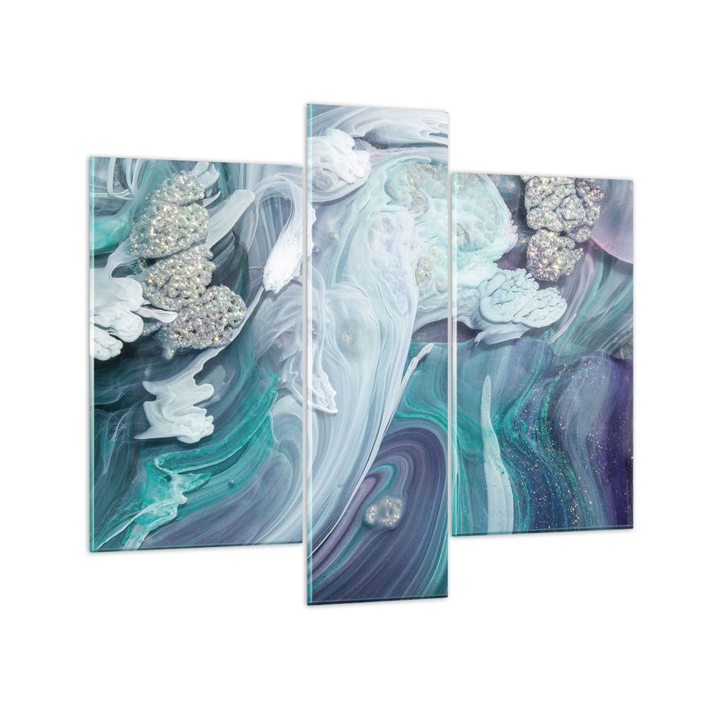 Bilder auf glas - 3 Teile - Abstraktion dreidimensional blau - 95x80cm - Glasbilder - Wandbilder - Bilder - Wanddekoration aus Glas - Glas Bilder -...