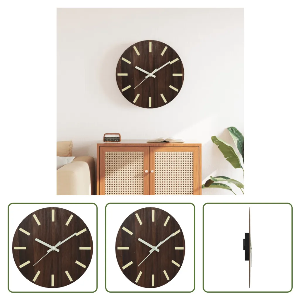 The Living Store Orologio da parete con scala e lancette luminose marrone Ø30 cm