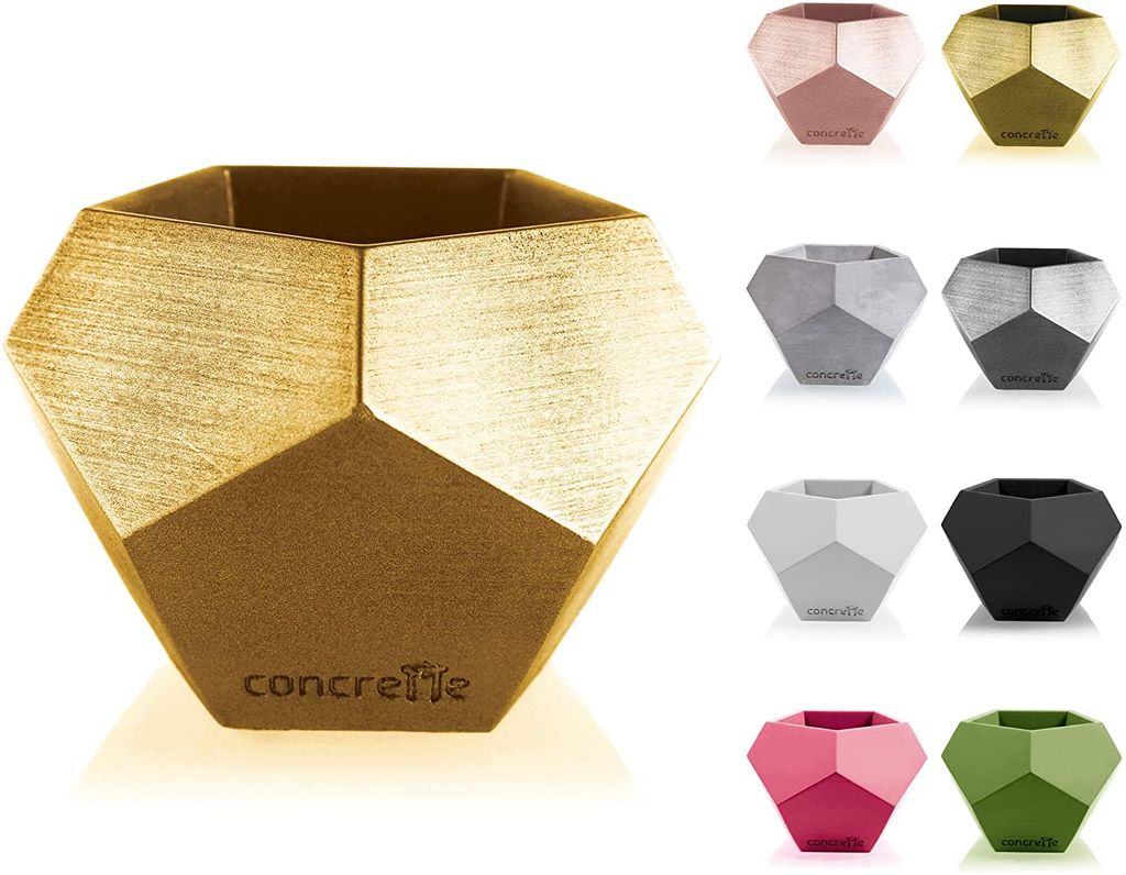 CONCRETTE Blumentopf Blumenkübel Zement-Pflanzkübel Übertopf aus Beton Square Geometric Ø 9 cm | Gold
