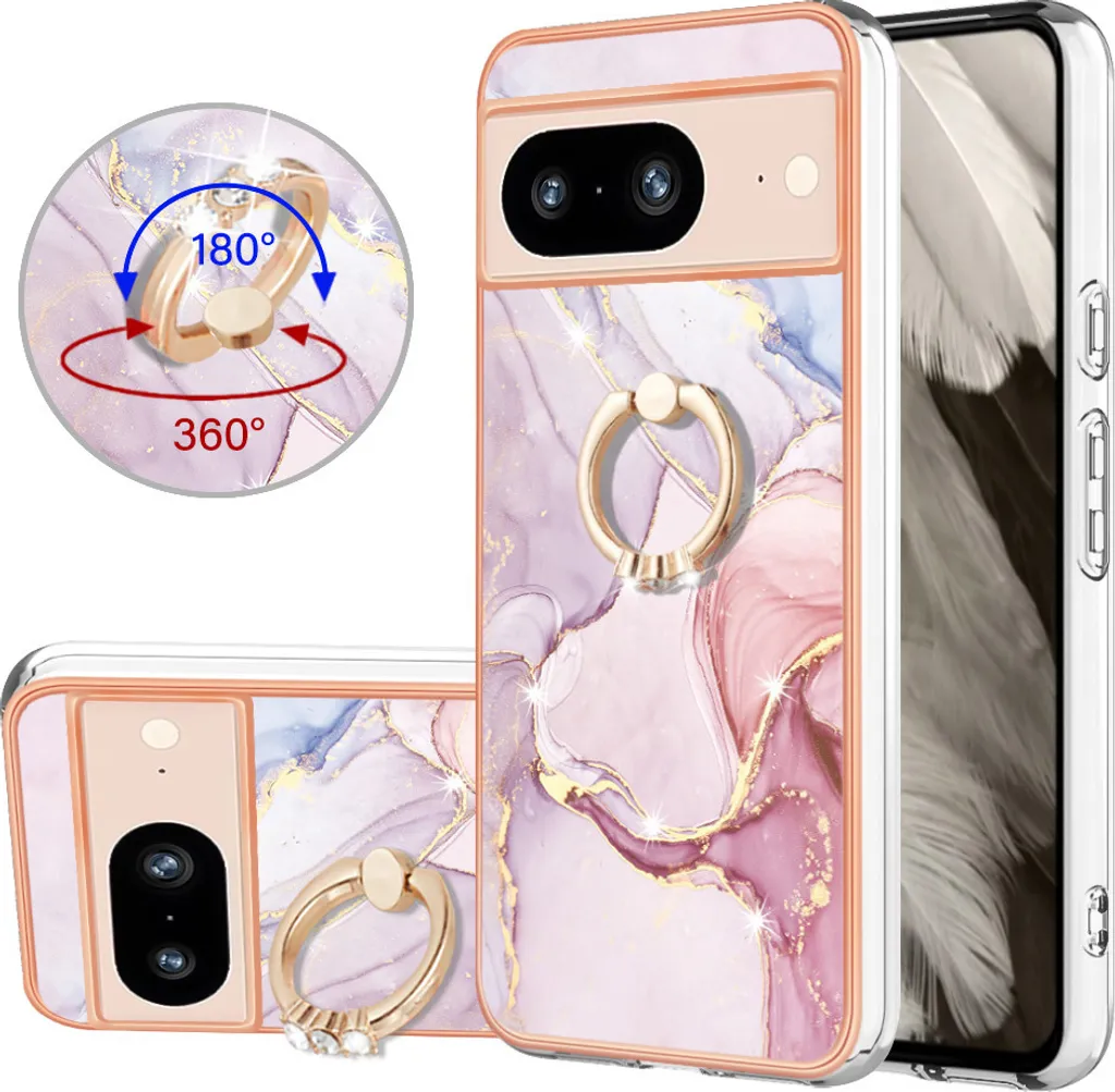 Custodia Protettiva Pixel 8 Marmo e Oro Grigio - Cover con Anello