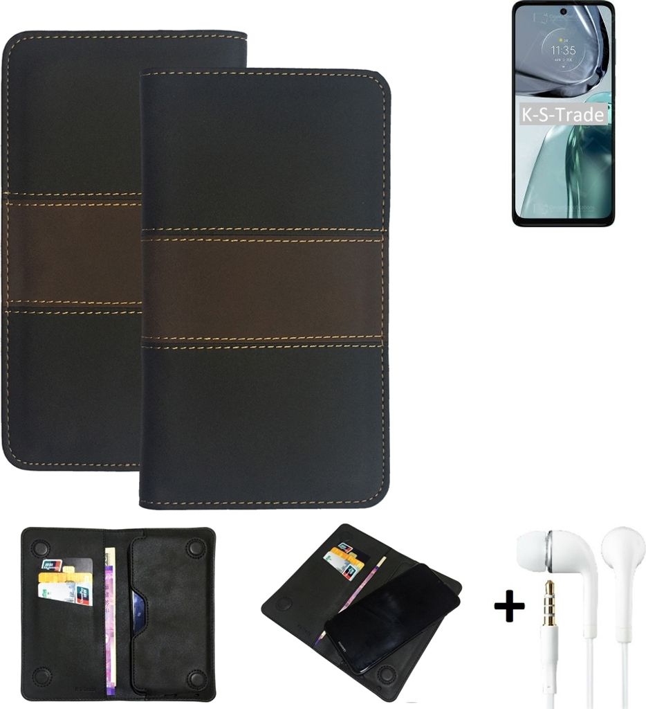 K-S-Trade Handyhülle + Kopfhörer kompatibel mit Motorola Moto G62 5G Schutzhülle Walletcase Bookstyle Tasche Schutz Case Hülle Wallet Cover