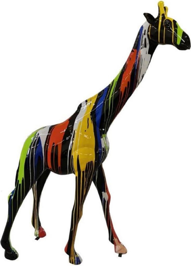 Casa Padrino Luxus Deko Skulptur Giraffe Schwarz / Mehrfarbig H. 240 cm - Riesige Gartenskulptur - Lebensgroße Skulptur - XXL Deko Skulptur - XXL ...