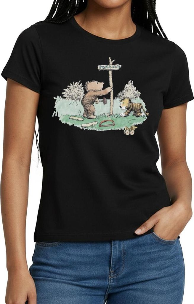 Spreadshirt Janosch Tiger und Bär Panama Schild Frauen T-Shirt, S, Schwarz