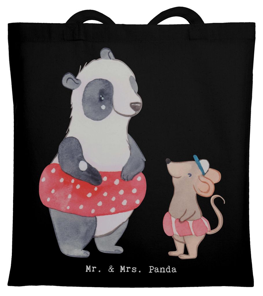 Mr. & Mrs. Panda Tote Bag Otter Schwimmen - Schwarz - Geschenk, Schultasche, Beutel, canvas tasche, Schwimmkurs, Laptoptasche, Wassersport