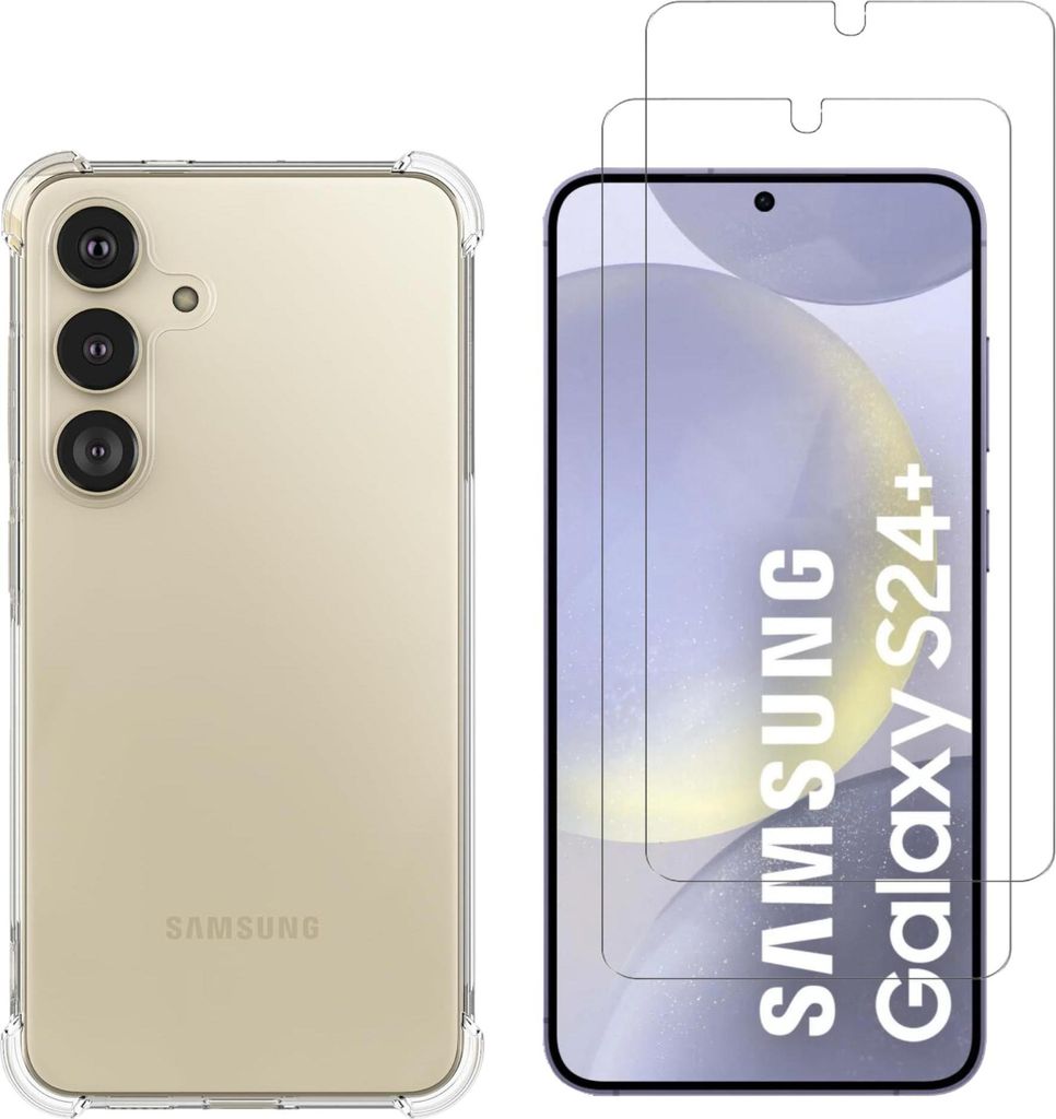 Stoßfeste Hülle für Samsung Galaxy S24 PLUS mit 2 Displayschutzfolien aus gehärtetem Glas Phonillico