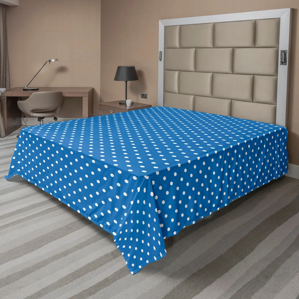 Drap plat ABAKUHAUS à pois bleu et blanc thème marin coton doux 275x260 cm