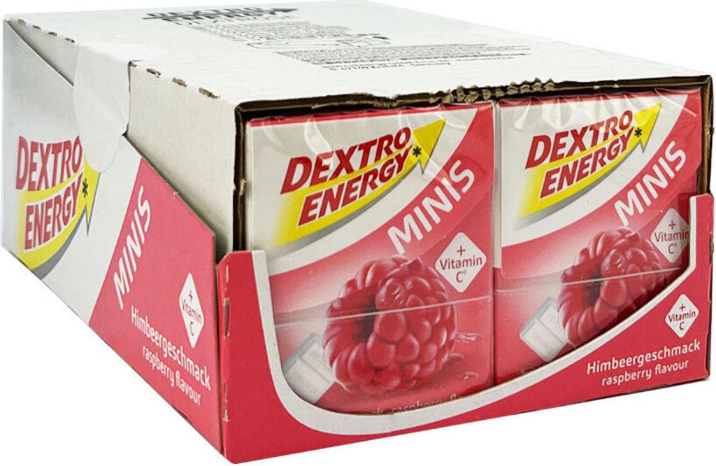 Dextro Energy Minis +C Himbeere, Traubenzucker mit Himbeergeschmack, 12x 50g