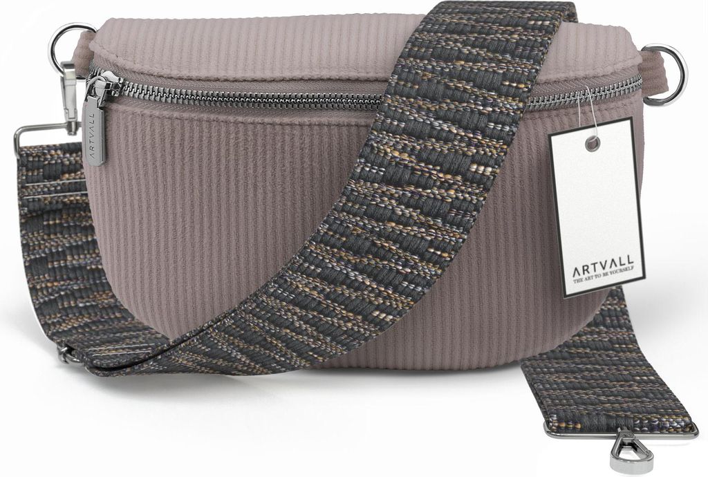 ARTVALL - Umhängetasche aus Cord, Klein mit verstellbarem Schultergurt, abnehmbares Taschenband, Crossbody Bag in Rosa