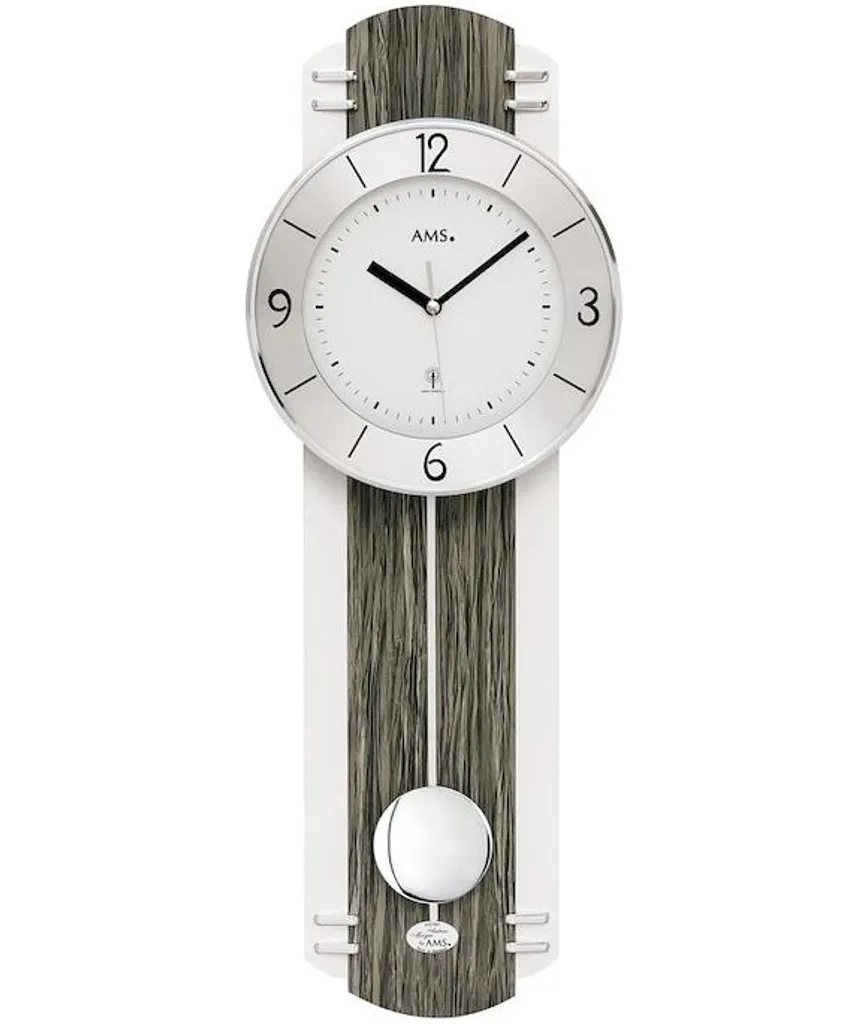 Horloge murale radio-pilotée AMS 5294 avec balancier noir et gris