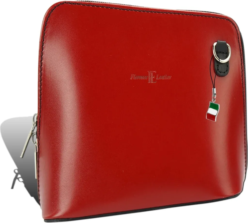 Borsa Florence Vera Pelle Vacchetta Rosso Nero Mini Bag 17x17x8 Italia