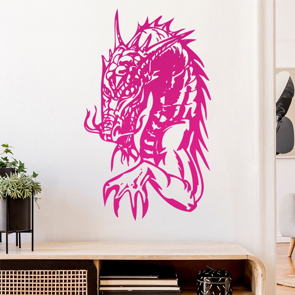 Drachen Kopf Wandtattoo in 6 Größen - Wandaufkleber Wall Sticker - Dekoration, Küche, Wohnzimmer, Schlafzimmer, Badezimmer