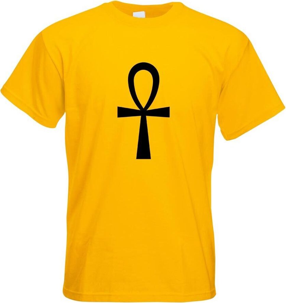 Kiwistar - T-Shirt - gelb - Ankh Kreuz Motiv Bedruckt Funshirt Design Print - mit Motiv Bedruckt - Funshirt Design - Sport - Freizeit - Herren - XL