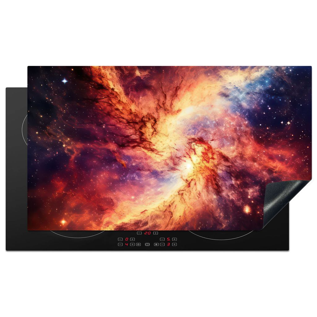 KitchenYeah Herdabdeckplatte Neon - Sternenhimmel - Raum - Bunt , 89x51cm, Küche Deko, Glaskeramikkochfeld Herdabdeckung, Abdeckplatte fùr Koch...