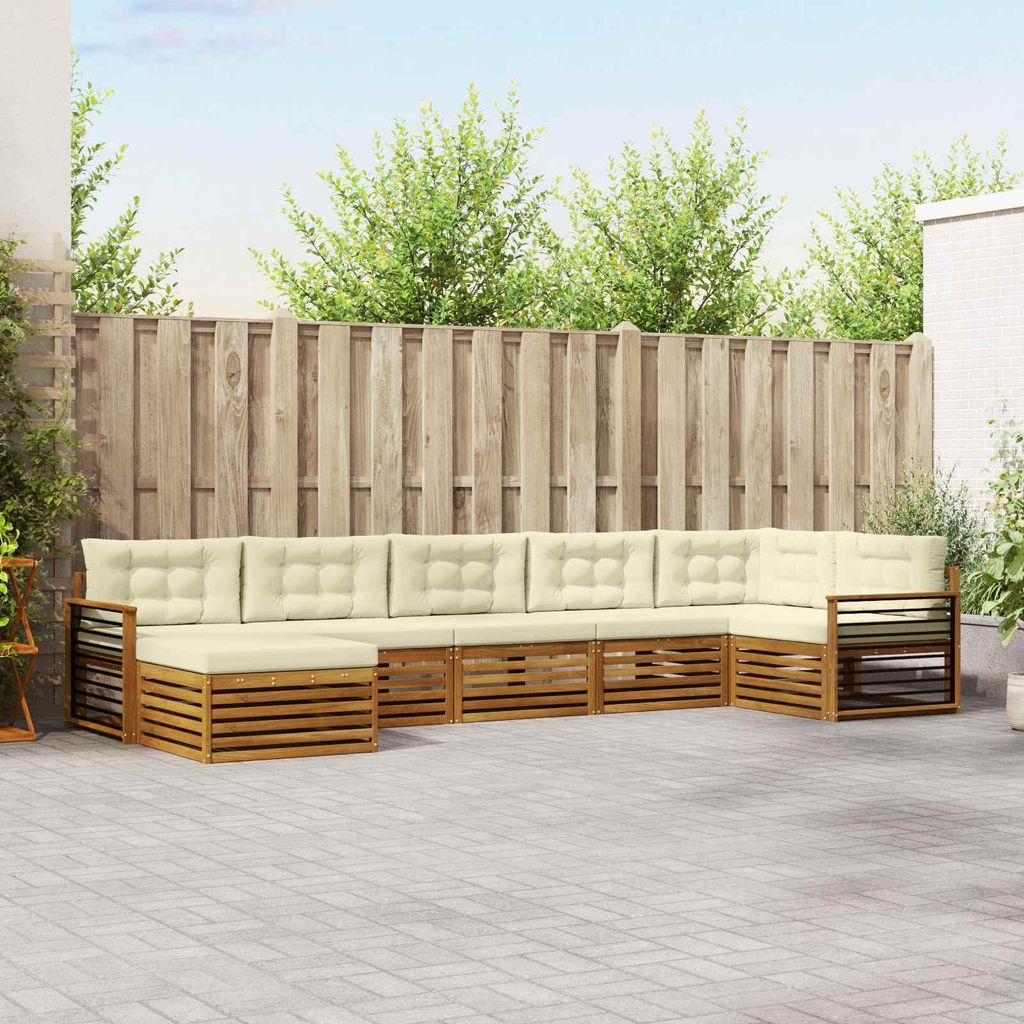 "Seasonal Sale"Sofagarnitur - CLORIS - Balkonmöbe/Sitzgruppe - 7 pcs - Moderne Design - Natur und Creme Massivholz Akazie - Gartensofas DEMöbel21...