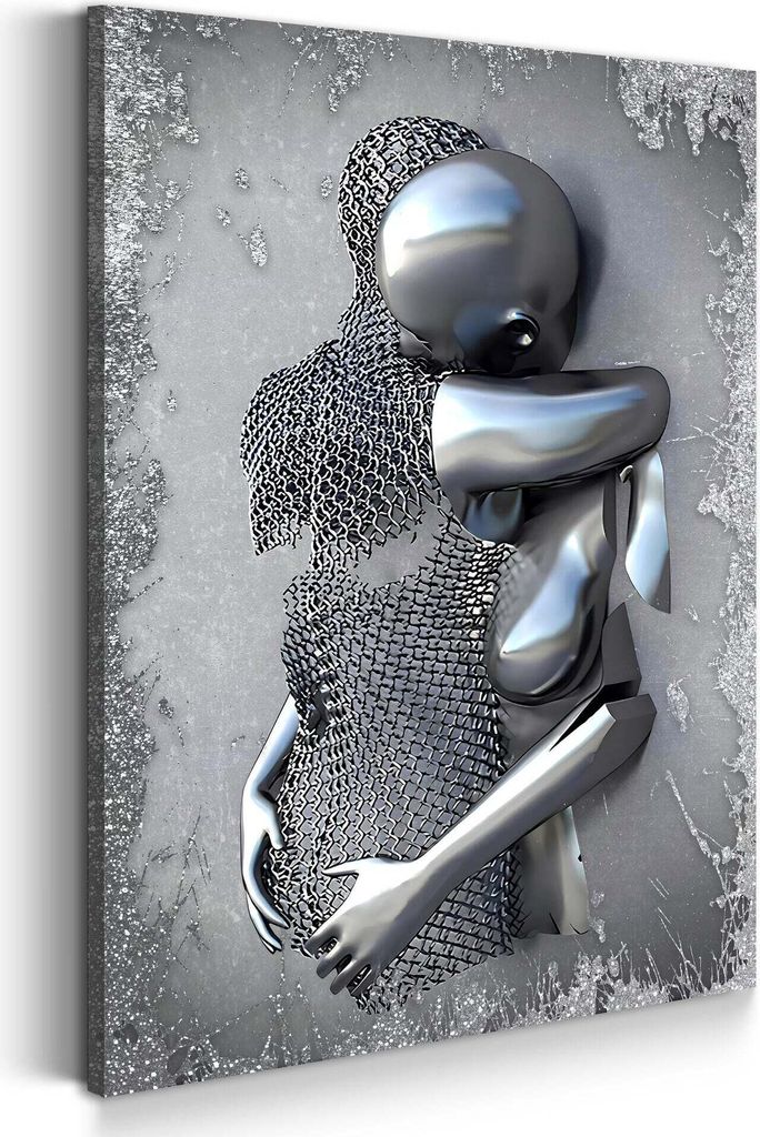 Metallfiguren abstrakt Silver Style Leinwandbild Wandbild für Wohnzimmer: 40x60x2cm