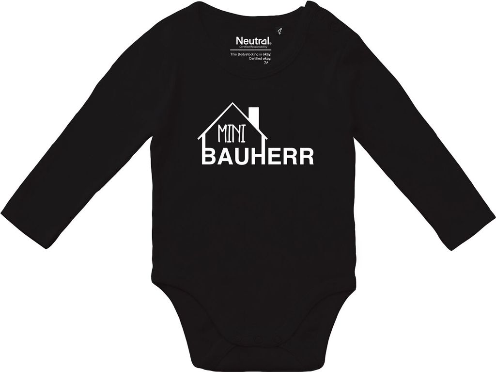 Huuraa Baby Body Mini Bauherr 80 Black Baumwolle Fairtrade Langarmbody Geschenkidee