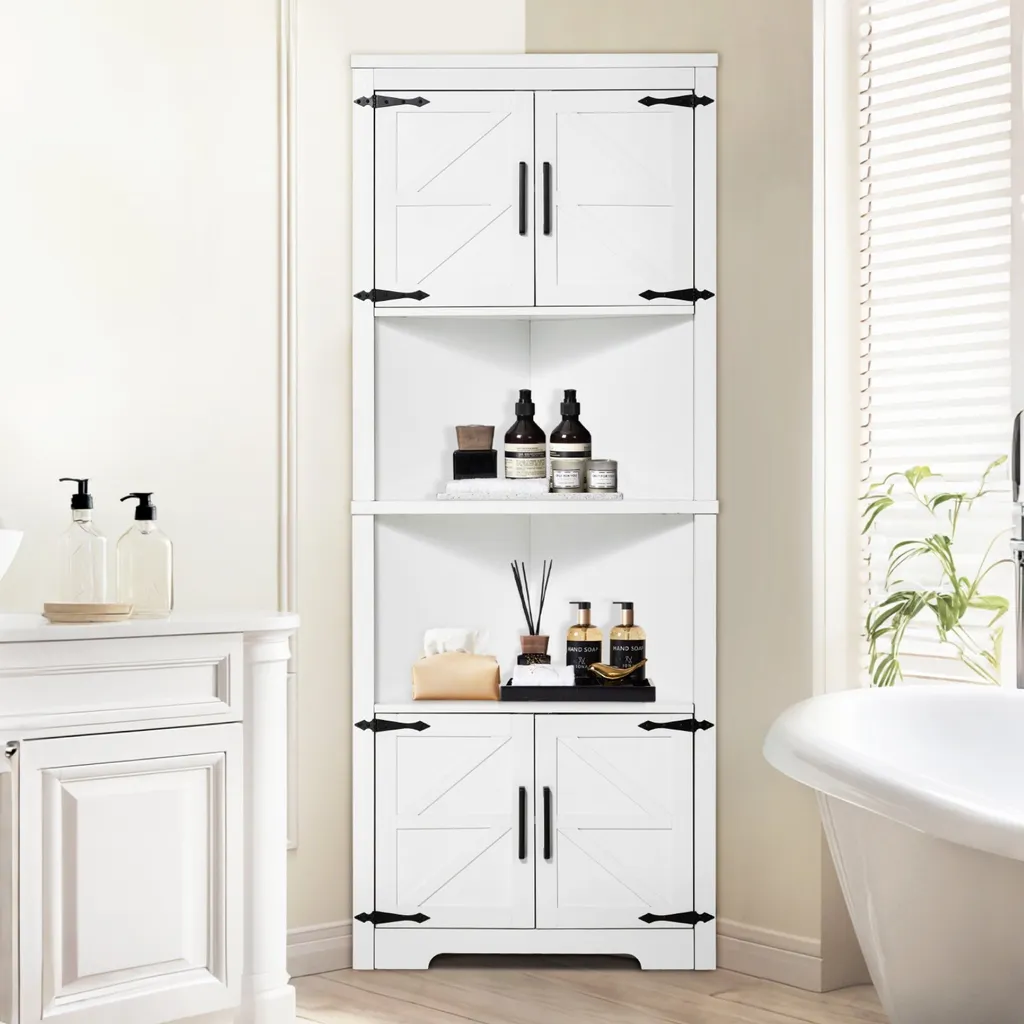Armoire d'angle 4 portes bois blanc 171cm avec tablettes modulables - 8